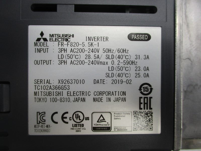 MITSUBISHI FR-F820-5.5K-1 200-240-VAC 28.5A NSMP