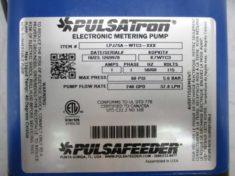 PULSATRON LPJ7SA-WTC3-XXX 115V 1A 80PSI NSMP