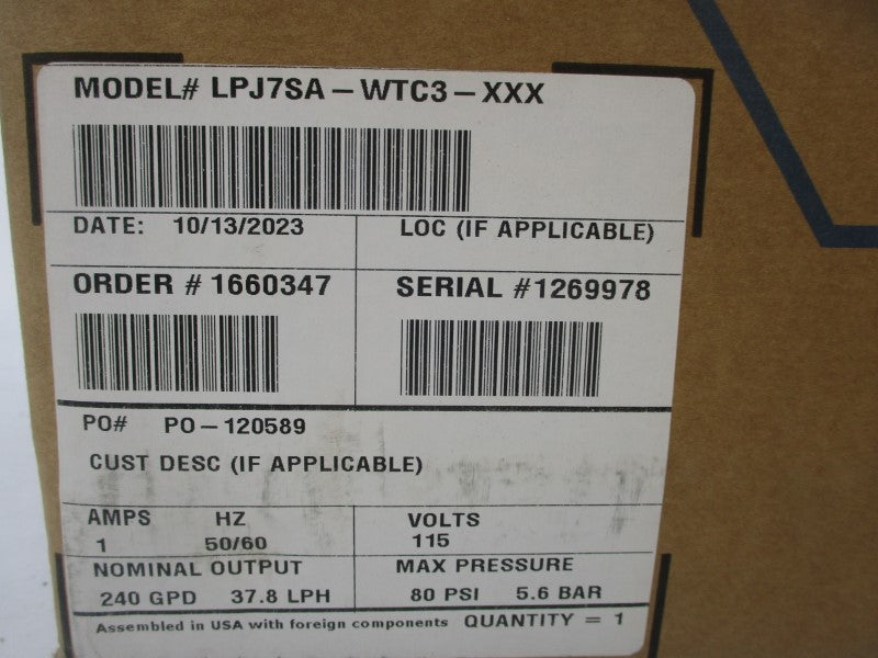 PULSATRON LPJ7SA-WTC3-XXX 115V 1A 80PSI NSMP