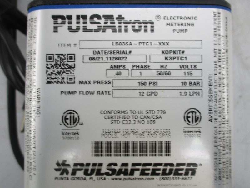 PULSATRON LB03SA-PTC1-XXX 115V .40A 150PSI NSMP
