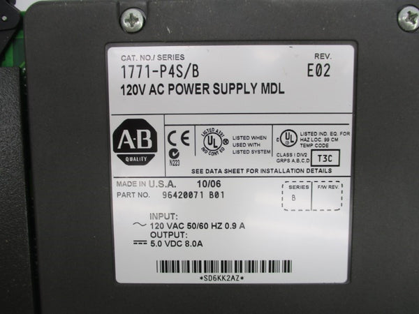 ALLEN BRADLEY 1771-P4S SER.B 120VAC 0.9A REV. E02 NSMP