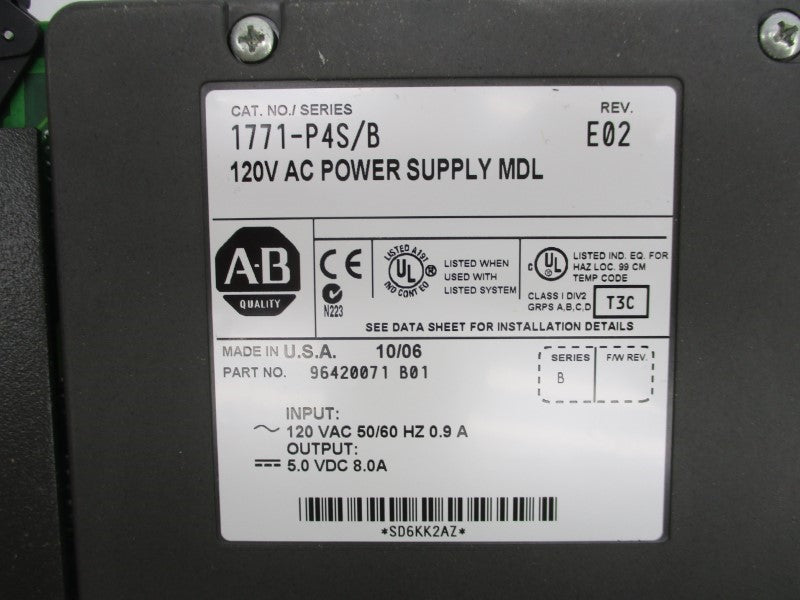 ALLEN BRADLEY 1771-P4S SER.B 120VAC 0.9A REV. E02 NSMP