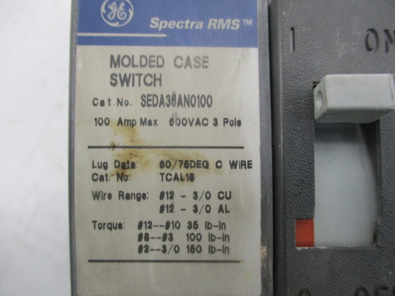 GENERAL ELECTRIC SEDA36AN0100 600VAC 100A UNMP