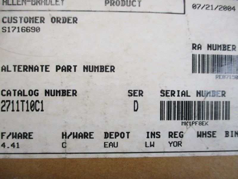 ALLEN BRADLEY 2711-T10C1 SER. C 100-240VAC 0.4-0.25A F/W 4.46 REV. C REMAN