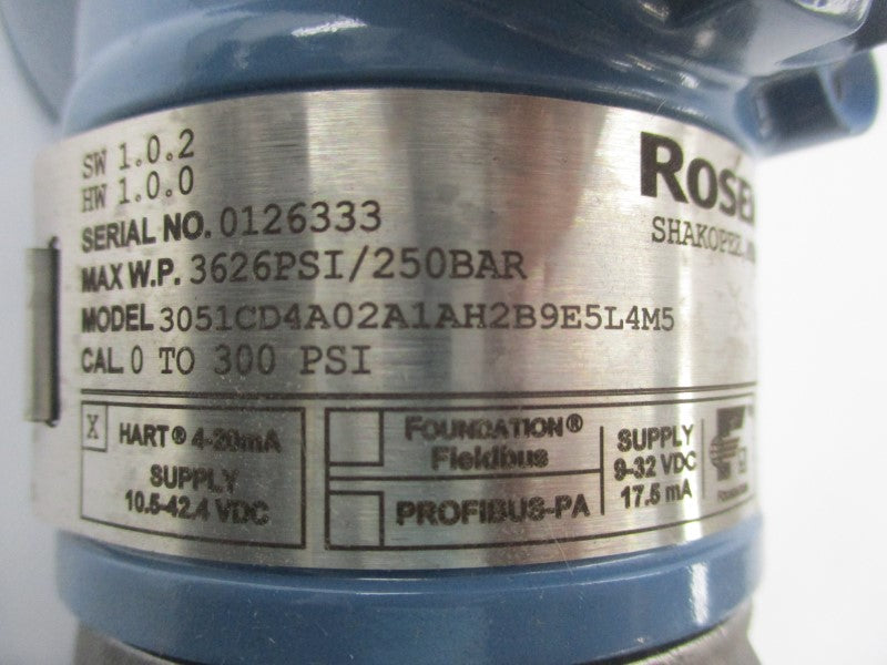 ROSEMOUNT 3051CD4A02A1AH2B9E5L4M5 9-32VDC 3626PSI NSNP