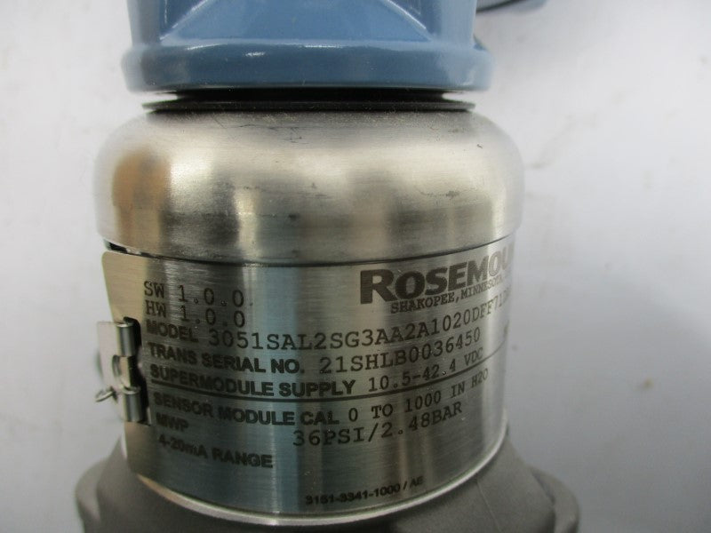 ROSEMOUNT 3051SAL2SG3AA2A1020DFF71DAA1SJ 10-.5-42.4VDC 36PSI NSMP