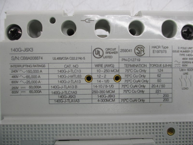 ALLEN BRADLEY 140G-J6X3 SER. A 600V 25,000A NSMP