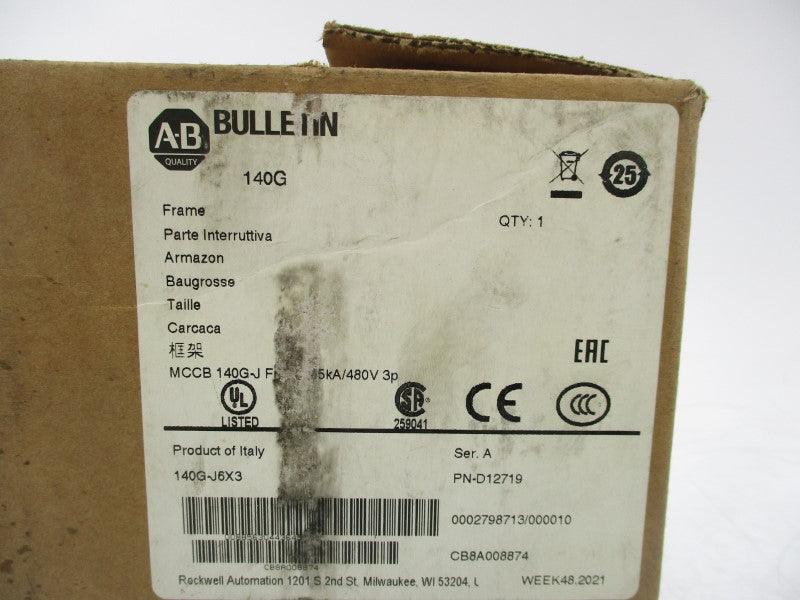 ALLEN BRADLEY 140G-J6X3 SER. A 600V 25,000A NSMP