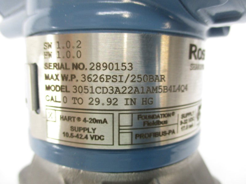 ROSEMOUNT 3051CD3A22A1AM5B4L4Q4 10.5-42.4VDC 3629PSI NSNP