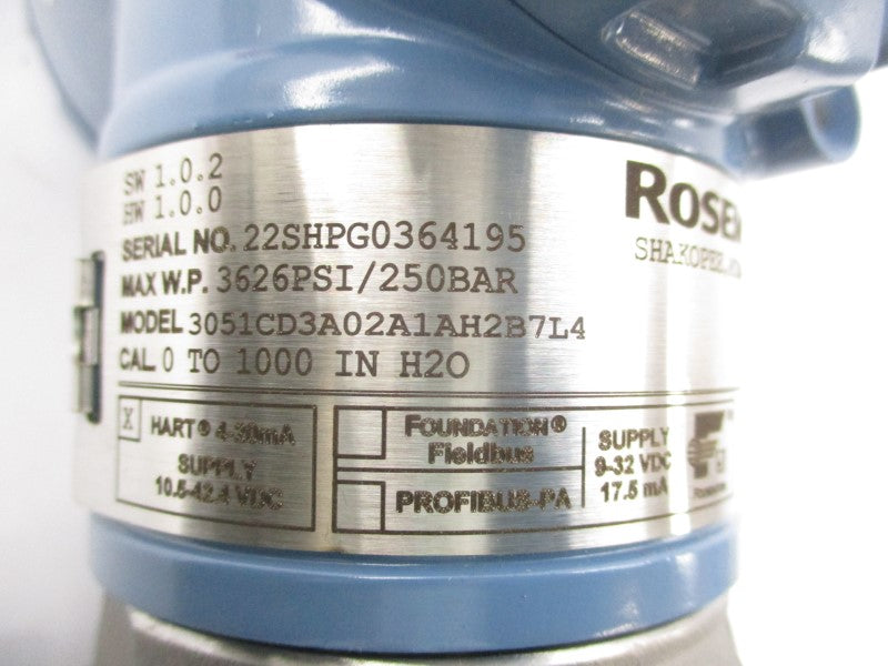 ROSEMOUNT 3051CD3A02A1AH2B7L4 10.5-42.4VDC 3626PSI