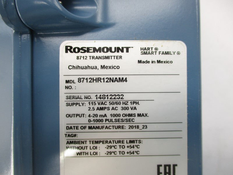 ROSEMOUNT 8712HR12NAM4 115VAC 2.5A NSNP