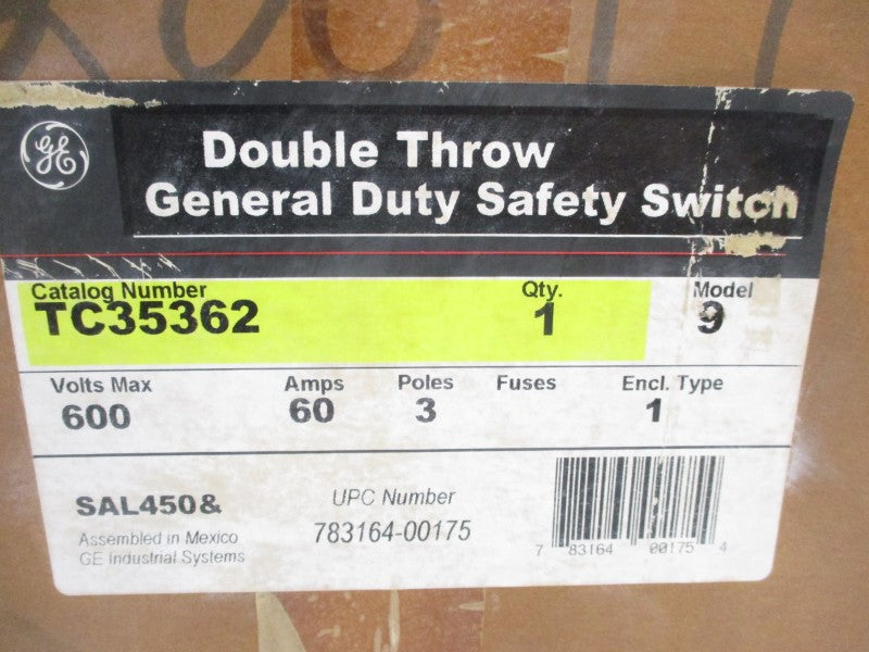 GENERAL ELECTRIC TC35362 600VAC 60A NSMP