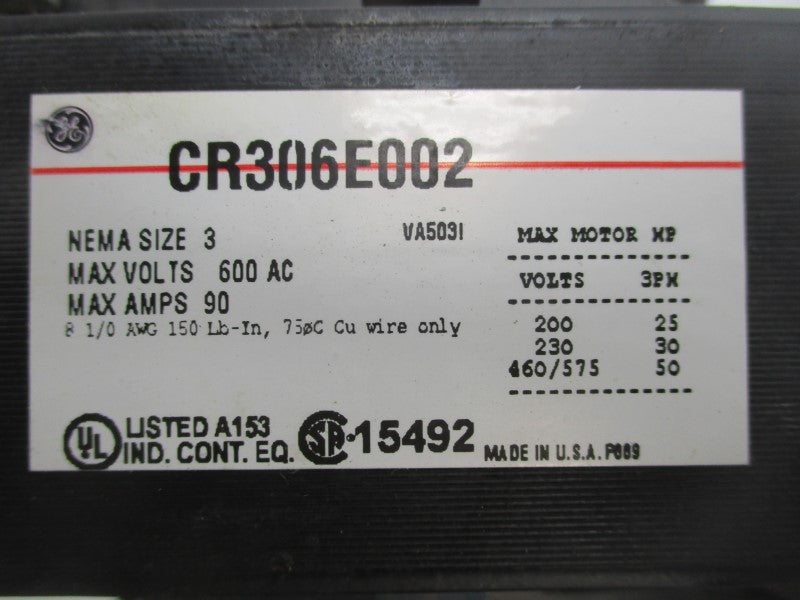 GENERAL ELECTRIC CR306E002 110/115-120V 90A NSMP