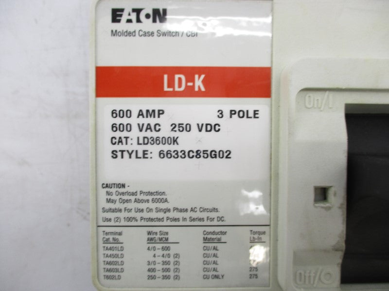 EATON LD3600K 6633C85G02 SER. C 600VAC 600A NSMP