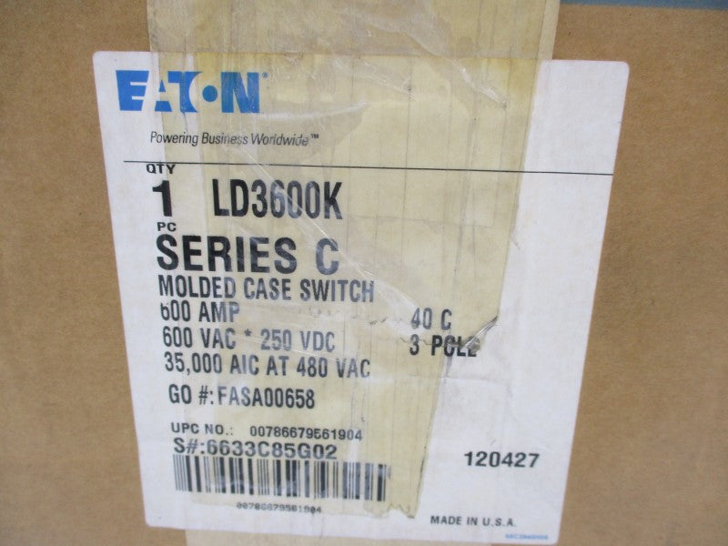 EATON LD3600K 6633C85G02 SER. C 600VAC 600A NSMP