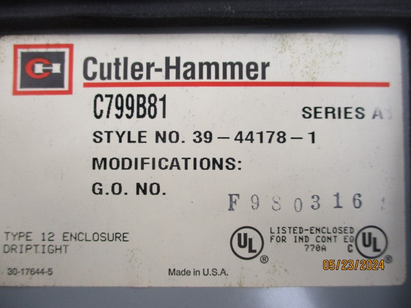 CUTLER HAMMER C799B81 39-44178-1 SER. A1 NSMP