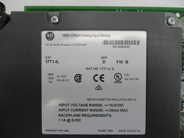 ALLEN BRADLEY 1771-IL SER. D F/W B 5VDC 1.1A NSMP