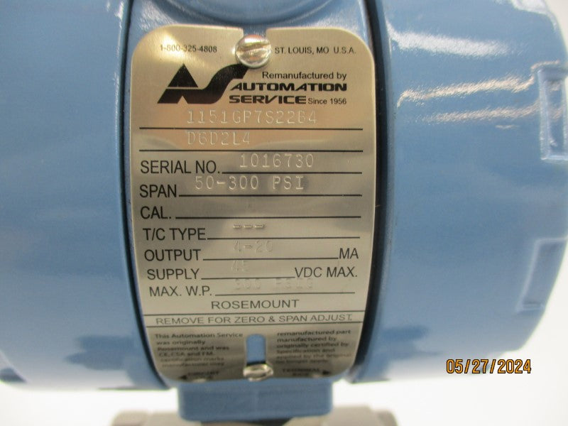 ROSEMOUNT 1151GP7S22B4DGD2L4 45VDC 300PSI NSNP