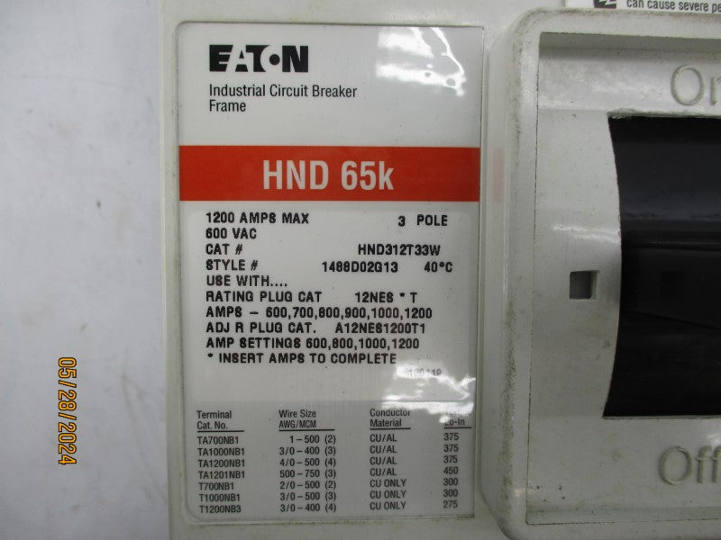 EATON HND312T33W 1488D02G13 600VAC 1200A NSNP