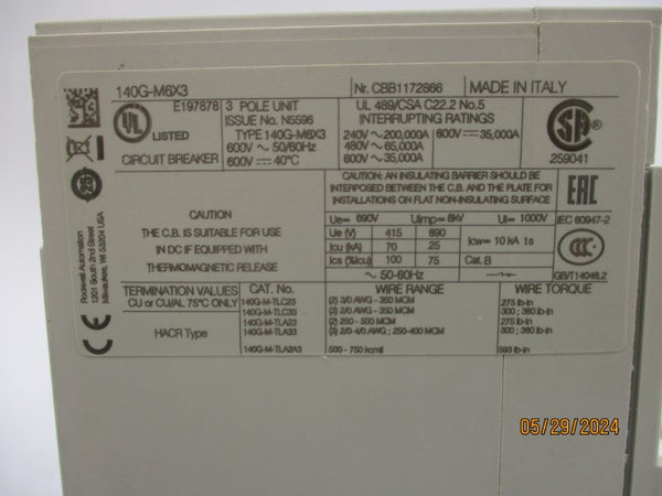 ALLEN BRADLEY 140G-M6X3 600V 35,000A NSMP