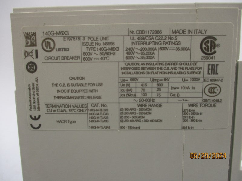 ALLEN BRADLEY 140G-M6X3 600V 35,000A NSMP