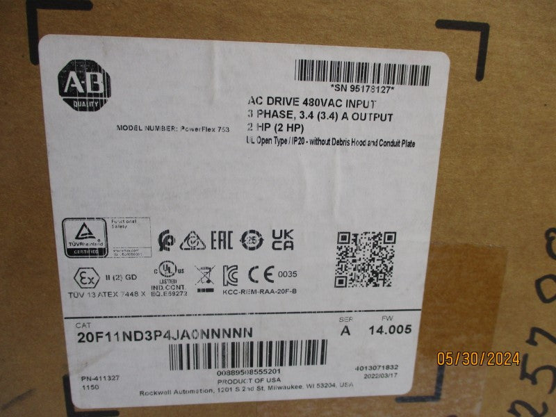 ALLEN BRADLEY 20F11ND3P4JA0NNNNN SER. A 342-440VAC F/W 14.005 NSMP