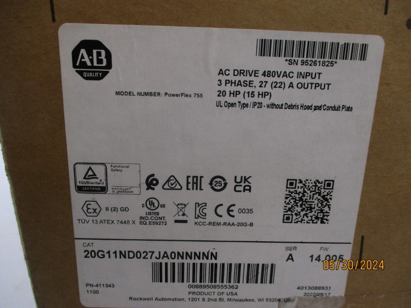 ALLEN BRADLEY 20G11ND027JA0NNNNN SER. A 480V 28.7A NSMP