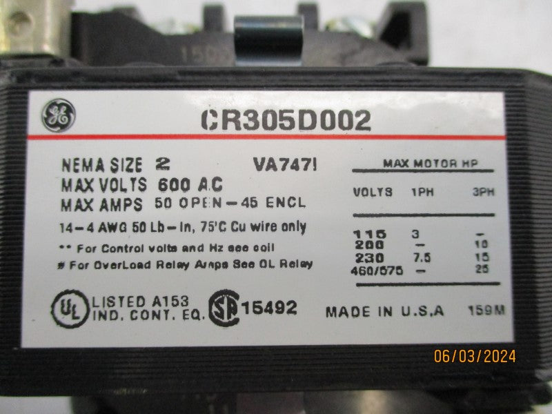 GENERAL ELECTRIC CR305D002 115-120V 50A NSMP