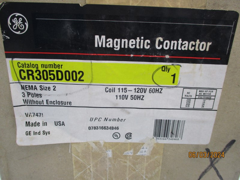 GENERAL ELECTRIC CR305D002 115-120V 50A NSMP