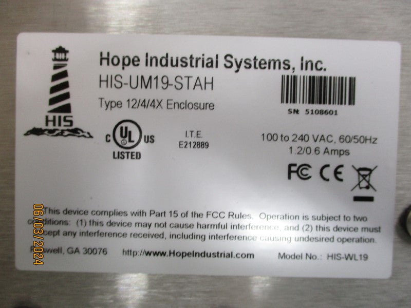 HOPE IDUSTRIAL SYSTEM HIS-UM19-STAH 100-240VAC 1.2/0.6A NSMP