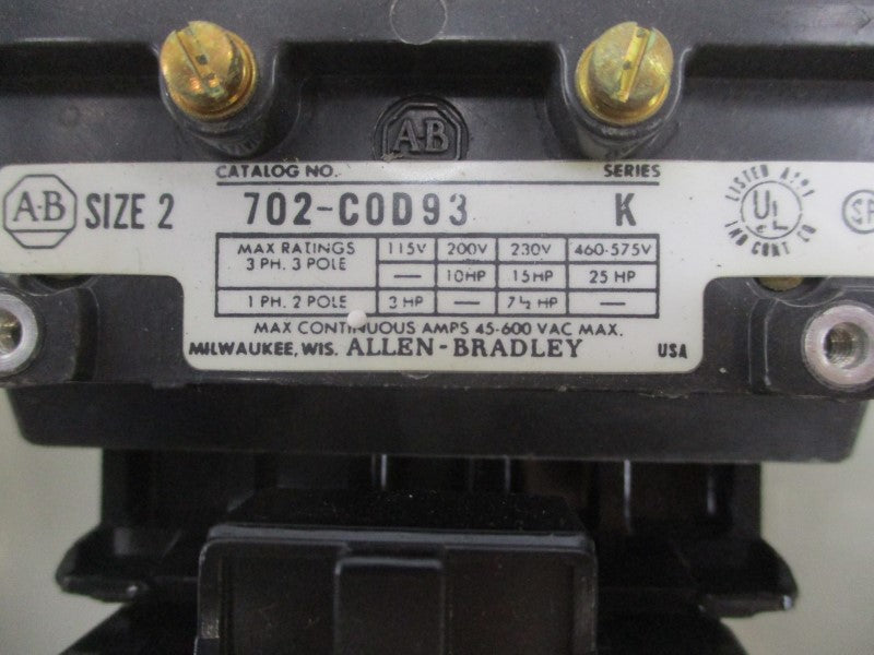 ALLEN BRADLEY 702-CAD93 SER. K 110/120V 45A NSNP