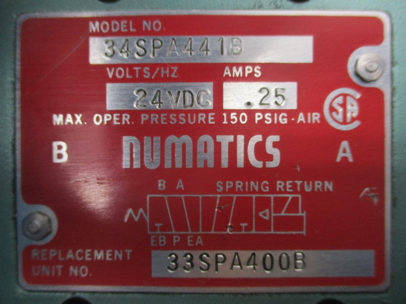 NUMATICS 34SPA441B 24VDC .25A 150PSI UNMP