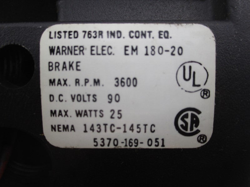 WARNER ELECTRIC 5370-169-051 EM180-20 90VDC NSMP
