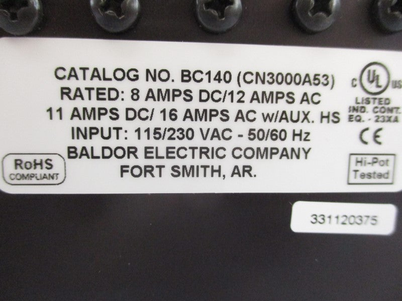 BALDOR ELECTRIC BC140 CN3000A53 115/230VAC 16A NSMP