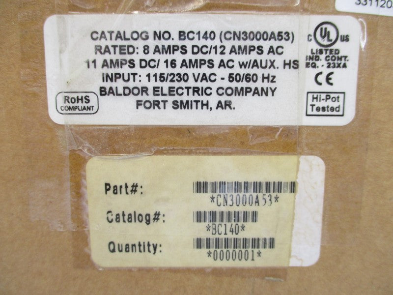 BALDOR ELECTRIC BC140 CN3000A53 115/230VAC 16A NSMP