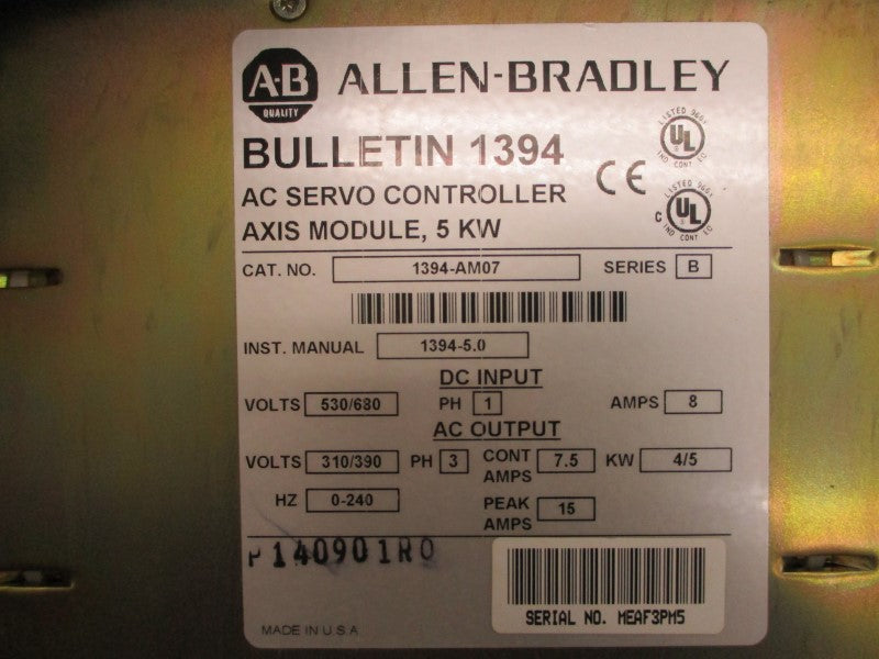 ALLEN BRADLEY 1394-AM07 SER. B 530/680VDC 8A UNMP