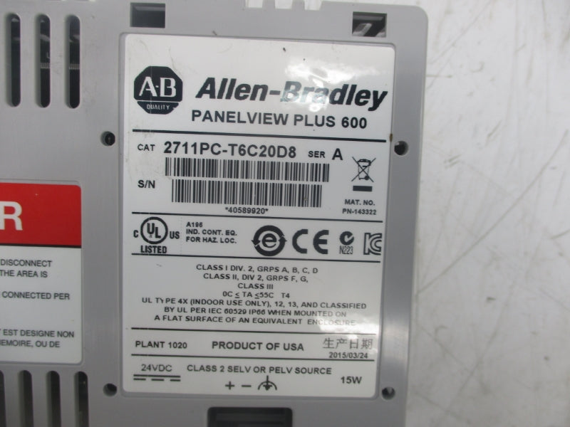 ALLEN BRADLEY 2711PC-T6C20D8 SER. A 24VDC NSMP
