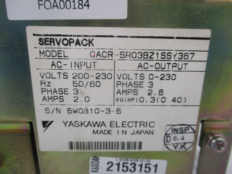 YASKAWA CACR-SR03BZ1SSY367 200-230V 2.0A NSNP