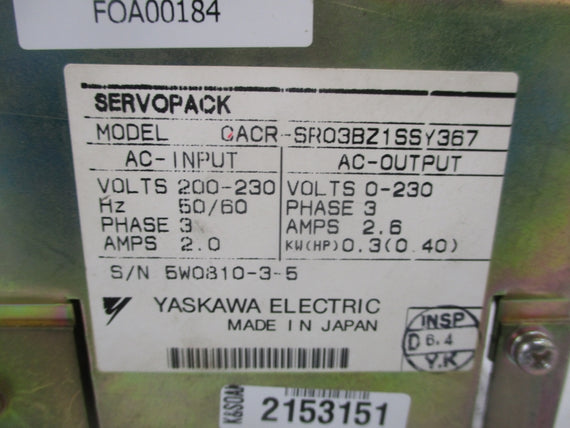 YASKAWA CACR-SR03BZ1SSY367 200-230V 2.0A NSNP