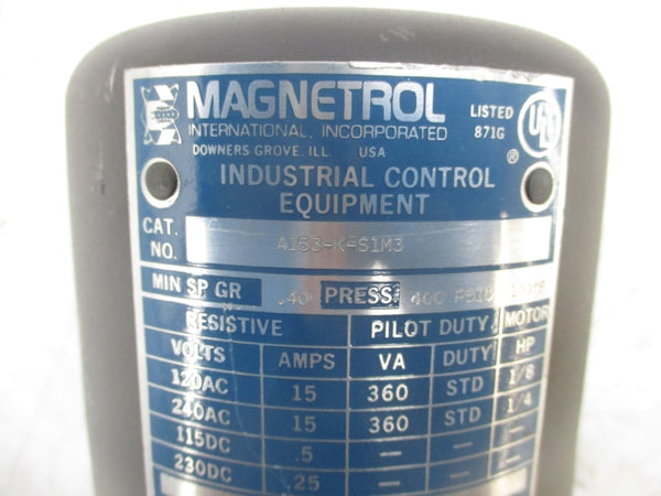 MAGNETROL  A153-K-S1M3 230VDC .25A 400PSI UNMP