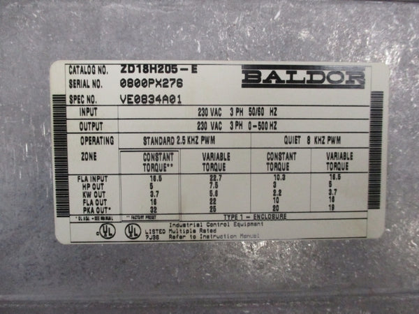 BALDOR ZD18H205-E 230VAC NSNP