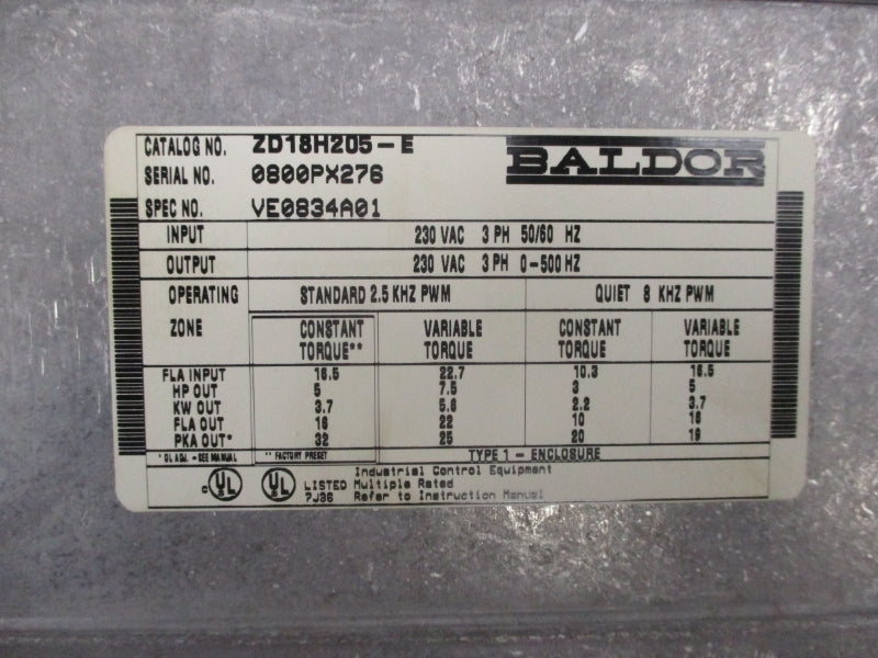 BALDOR ZD18H205-E 230VAC NSNP