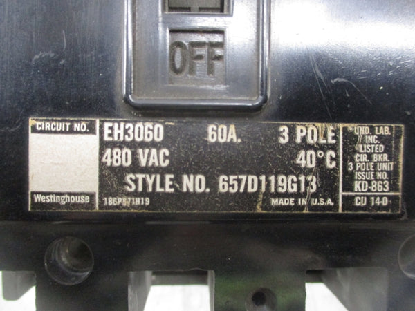 WESTINGHOUSE EH3060 657D119G13 480VAC 60A (AS PICTURED) UNMP