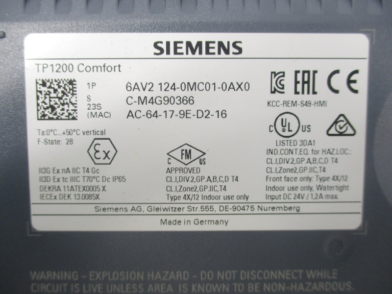 SIEMENS 6AV2 124-0MC01-0AX0 24V 1.2A NSNP