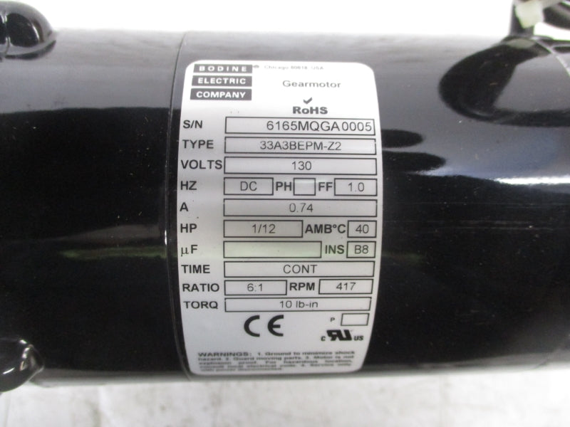 BODINE ELECTRIC 33A3BEPM-Z2 6165MQ 130VDC 0.74A NSMP
