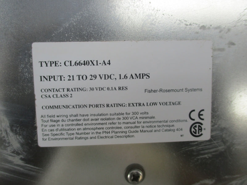 FISHER ROSEMOUNT CL6640X1-A4 12P1580X412 REV. G 21-29VDC 1.6A NSNP