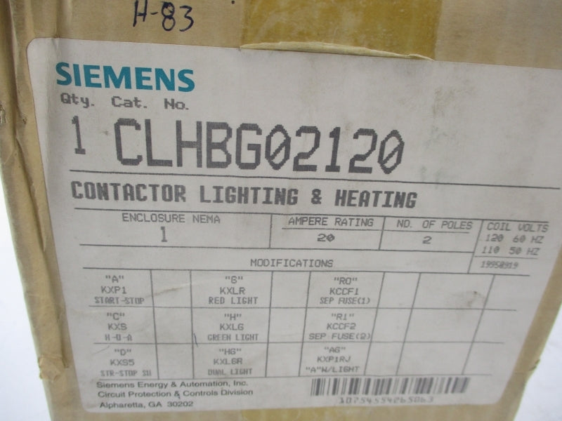 SIEMENS CLHBG02120 110/120V NSMP