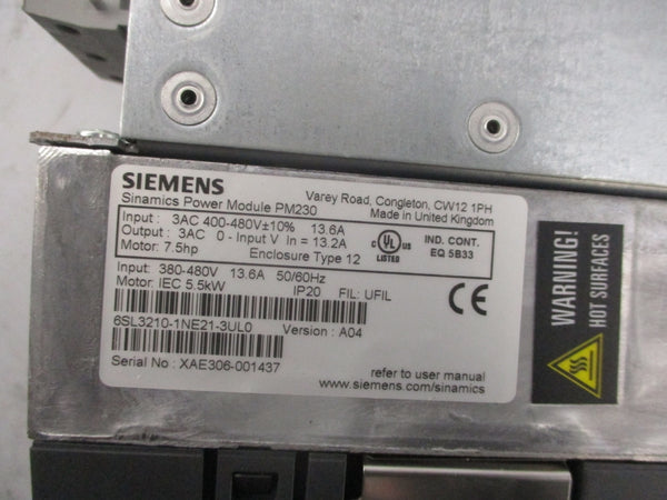 SIEMENS 6SL3210-1NE21-3UL0 400-480V 13.6A NSNP