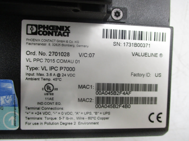 PHOENIX CONTACT VLIPCP7000 24VDC 3.6A NSNP