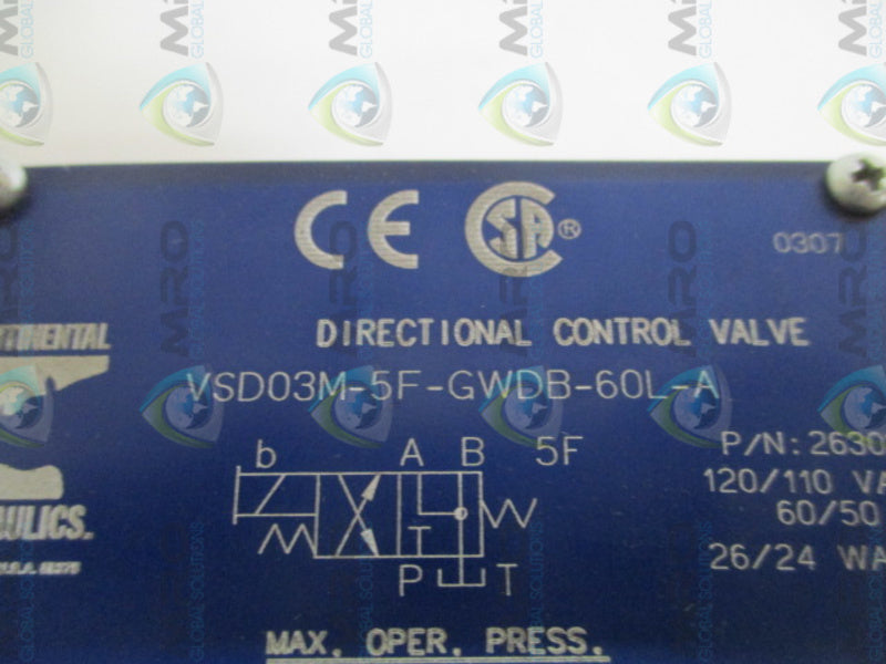CONTINENTAL HYDRAULICS VSD03M-5F-GWDB-60L-A CONTROL VALVE NSNP